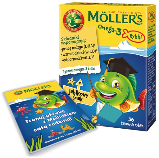 Möller's Омега-3 РЫБНО-ЯБЛОЧНЫЕ ЖЕЛЕЦЫ 36 шт ИММУНИТЕТ для детей Транс вит Д.