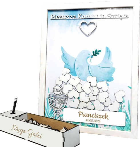 ГОСТЕВАЯ КНИГА ПЕРВОЕ СВЯТОЕ ПРИЧАСТЬЕ IHS SOUVENIR HEARTS БЕЛАЯ РАМКА А3