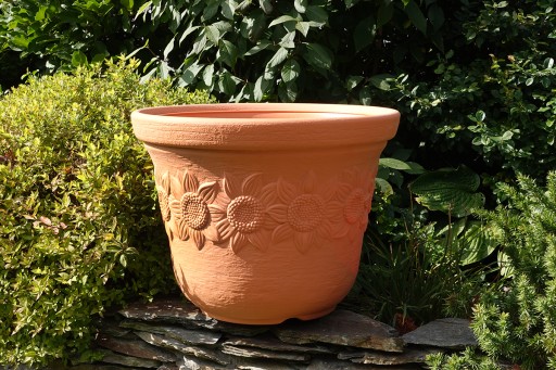 БОЛЬШОЙ НИЗКИЙ ЦВЕТОЧНЫЙ ГОРШОК SUNNY Terracotta 50л, массивный садовый, ДЛЯ ЦВЕТОВ НА ТЕРРАСЕ