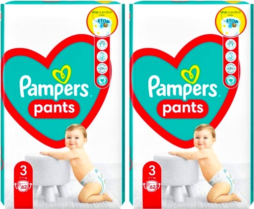PAMPERS PANTS ДЕТСКИЕ ПОДГУЗНИКИ РАЗМЕРЫ. 3 (6-11 кг) 2 х 62 шт.