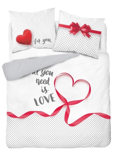 POŚCIEL dwustronna LOVE serce 200x220 + 2POSZEWKI