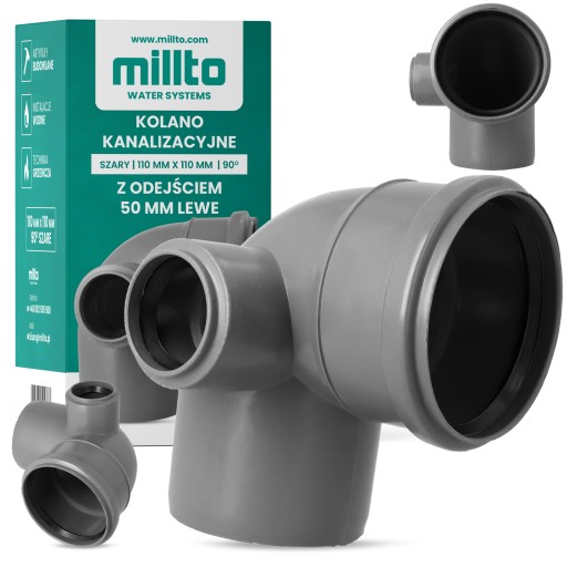 Kolano KANALIZACYJNE 110 mm 90° PCV Redukcyjne Odejście LEWE 50 mm Kolanko