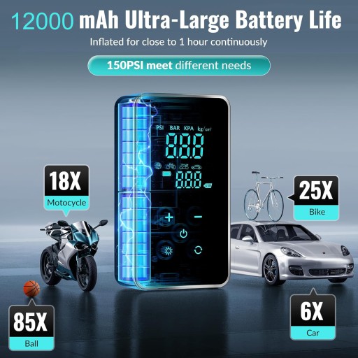 1000A Автомобильный стартер 4 In1 Насос Воздушный компрессор 150PSI