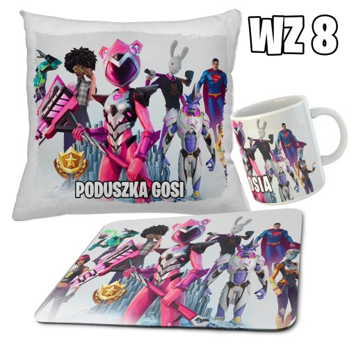 zestaw FORTNITE KUBEK + PODUSZKA + PODKŁADKA POD MYSZ + IMIĘ RÓŻNE WZORY