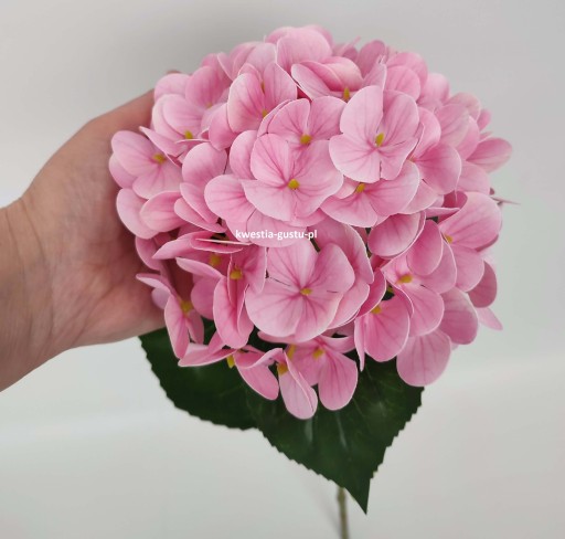 HORTENSJA różowa silikonowa jak żywa duży kwiat Ø 19 cm gałązka 68 cm
