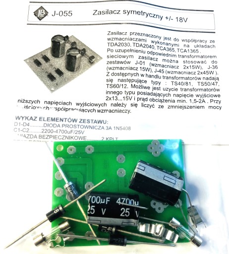 Zasilacz symetryczny +/-18V – zestaw do montażu diy kit JABel