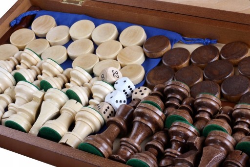 Zestaw drewniany - SZACHY + WARCABY + BACKGAMMON