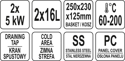ФРИТЮРНИЦА С КРАНОМ 2x12л 2x5000Вт YATO YG-04634