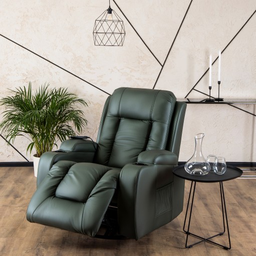 Поворотное массажное кресло-качалка с откидной спинкой для гостиной Modern BOX Green