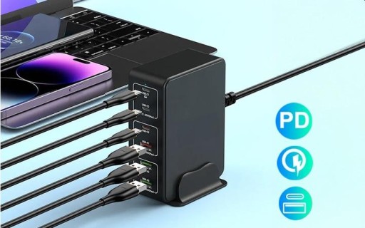 Быстрое и мощное настенное зарядное устройство 120 Вт 6xUSB QC для смартфона и телефона