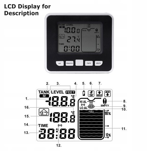 WYŚWIETLACZ LCD CZUJNIK POZIOMU ZBIORNIKA WODY