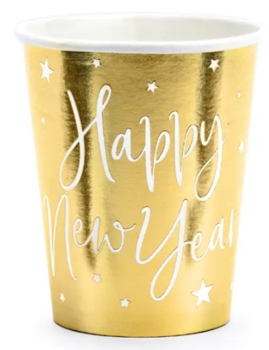 KUBECZKI PAPIEROWE ZŁOTE HAPPY NEW YEAR SYLWESTER