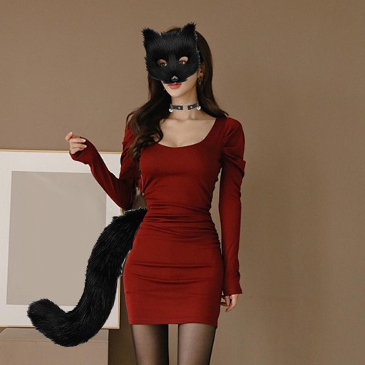 Набор Therian Mask and Tails для девочек Маска кошки для рождественской сцены черного цвета