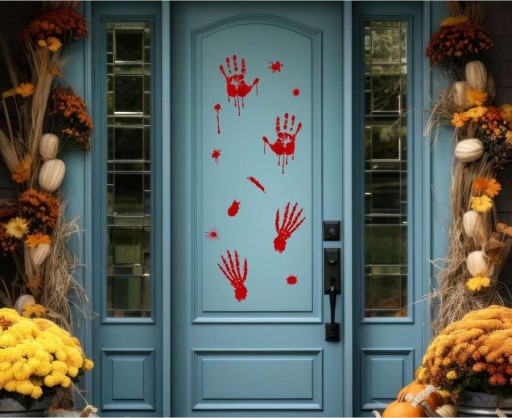 Krwawe ślady plama krwi sztuczna krew naklejki gadżety dekoracje Halloween