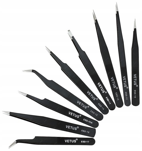 9x МЕТАЛЛИЧЕСКИЕ пинцеты PRECISION TWEECES ПРЯМЫЕ ПИНЦЕТЫ ДЛЯ БРОВЕЙ VETUS ESD