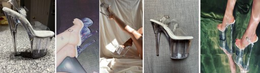 ТУФЛИ НА ПЛАТФОРМЕ ПРОЗРАЧНЫЕ СТАЛЬНЫЕ ОЧКИ 20 СМ SexyHeels размер 35