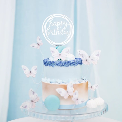 Topper Happy Birthday KOŁO Akryl srebrny
