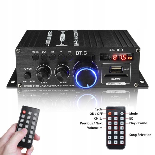 СТЕРЕО УСИЛИТЕЛЬ BLUETOOTH 5.0 USB FM AUX 400 Вт 12 В