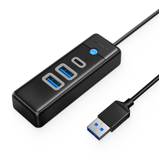 Orico Hub черный USB-A — 2x USB 3.1 + 1x USB-C, встроенный кабель 15 см