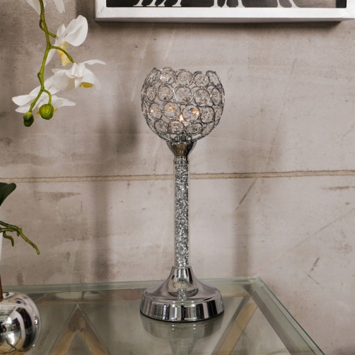 Świecznik Glamour Lampion Chrom Kryształ srebrny