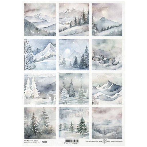 PAPIER RYŻOWY do decoupage A4 R2308 krajobraz widoczki las, góry