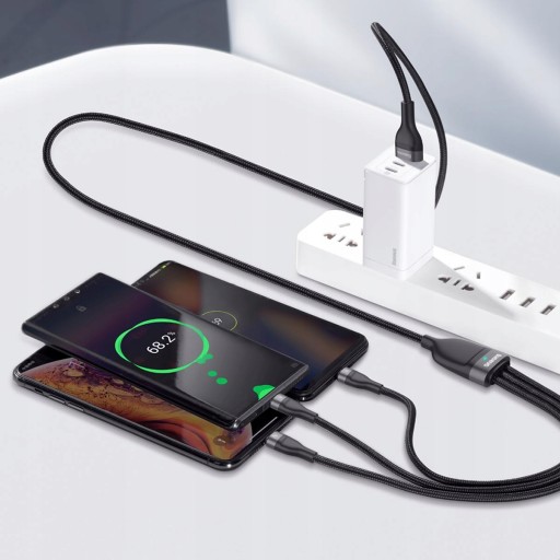 USB-КАБЕЛЬ BASEUS 3IN1 ДЛЯ IPHONE MICRO TYPE-C 5A LED