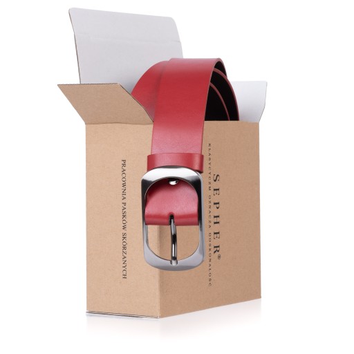 Pasek skórzany SEPHER Classic 4cm C. CZERWONY |100