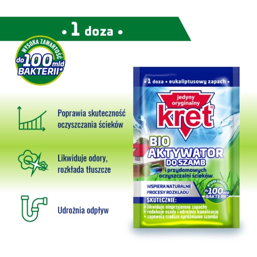 Kret BIO Aktywator Bakterie do Szamba i Oczyszczalni 25g 100mld Bakterii