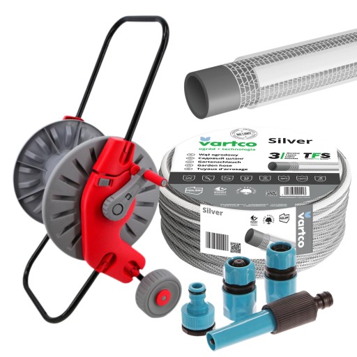 WÓZEK + WĄŻ OGRODOWY 3-WARSTWOWY 3/4'' 20M + ZESTAW KOŃCÓWEK PRODUKT POLSKI