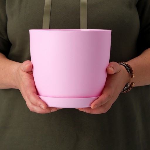 DONICZKA OSŁONKA DONICA 18cm NA KWIATY Z PODSTAWKĄ RÓŻOWA DO SALONU