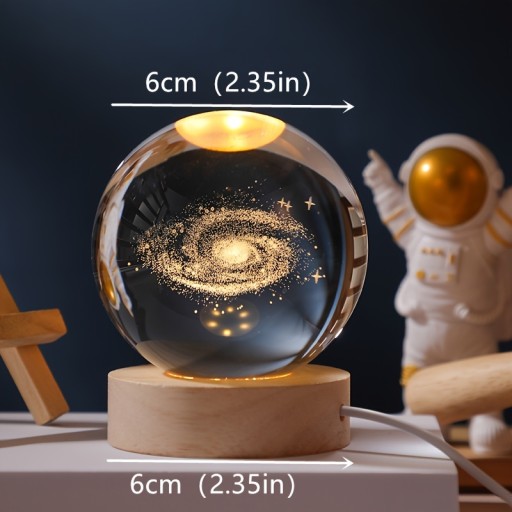 1 шт. USB-кабель с 3D луной/небом и хрустальным шаром, деревянная основа