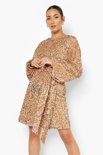 LC13201 *ПЛАТЬЕ ДЛЯ МАТЕРИАЛОВ BOOHOO, УКРАШЕННОЕ ПОЯСОМ С ПАЙЕТКАМИ M