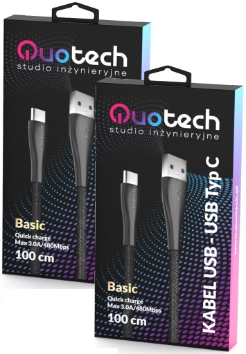 2x USB Type C, кабель быстрой зарядки 3.0 QUOTECH, 1 м, 3 А