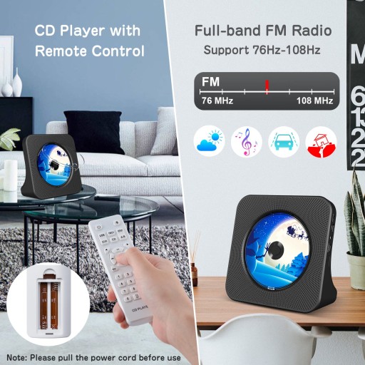 Портативный проигрыватель компакт-дисков с аккумулятором, AUX USB FM LCD