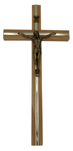 DREWNIANY DUŻY KRZYŻ NA ŚCIANĘ 28 CM WISZĄCY JASNY