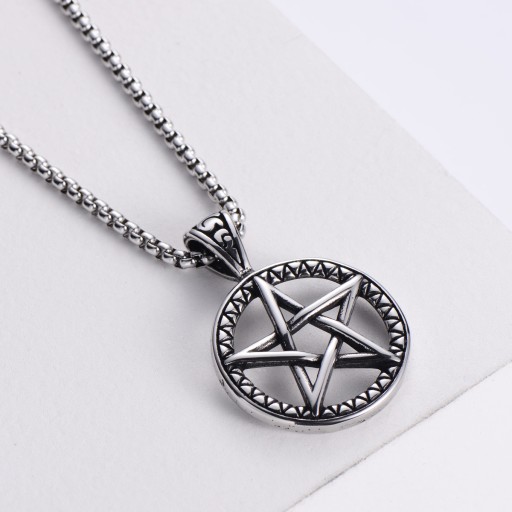 NASZYJNIK Srebrny Stal Łańcuszek PENTAGRAM 311
