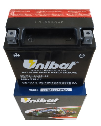 Akumulator UNIBAT CBTX14-BS YTX14-BS 12Ah 200A 12V