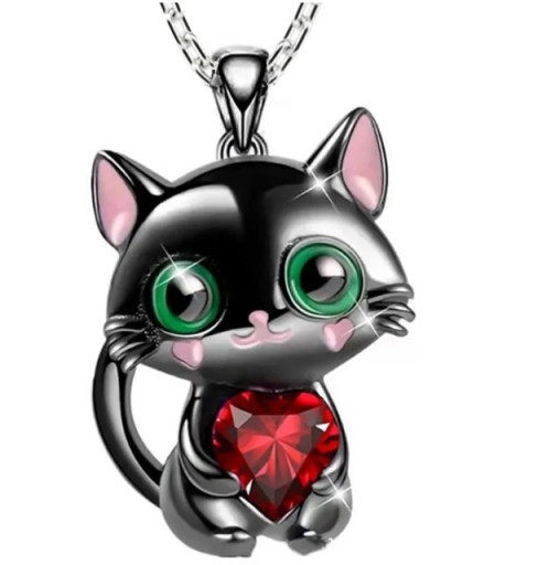 Детское колье Kitty Cat, стразы, красивая цепочка в виде красного сердца