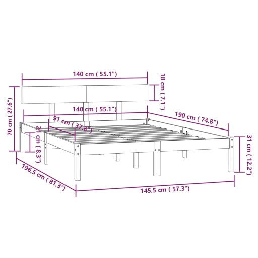 Каркас кровати vidaXL из массива сосны 140 x 190 см