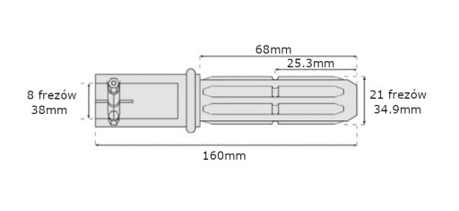 Adapter wałka WOM 8 frezów 38mm / 21 frezów 34,9mm