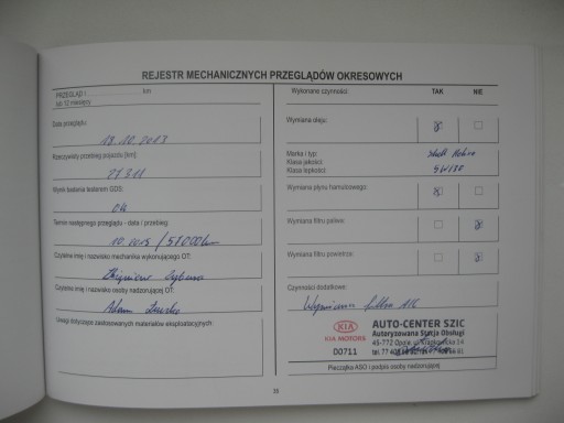KIA książka serwisowa PL 2010/2011 rok oryginalna