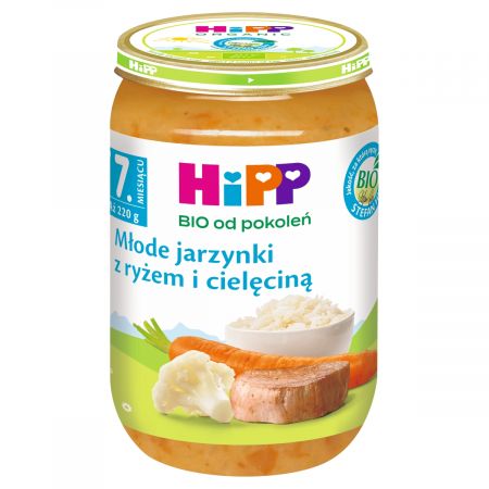 Молодые овощи с рисом и телятией после 7 -го месяца HIPP 220G