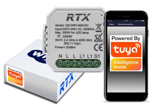 Модуль RTX TUYA Реле с Wi-Fi-управлением ИЗМЕРЕНИЕ ЭНЕРГИИ