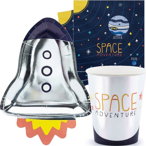 Тарелки, чашки, бумажные салфетки, РАКЕТА КОСМОС, день рождения PARTY SPACE