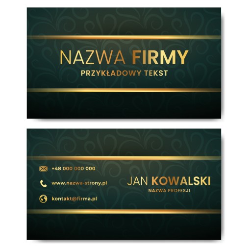 Wizytówki zielone złote 90x50 projekt 1000 sztuk