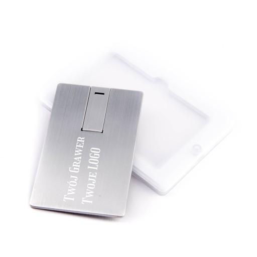 Metalowy Pendrive Karta 32 GB Srebrna + Pudełko + Grawer Twoje LOGO