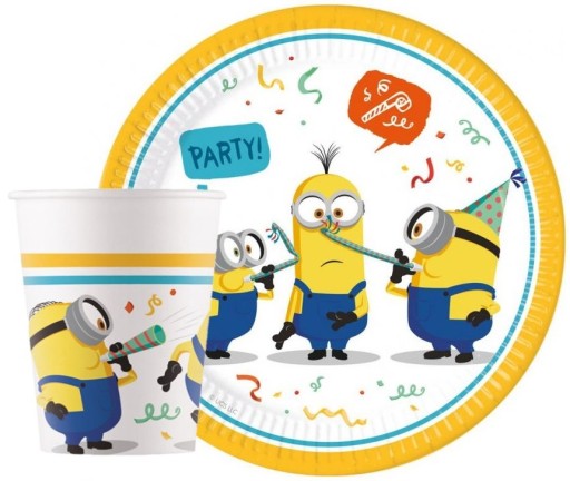 ZESTAW KUBKI TALERZYKI NA URODZINY MINIONKI URODZINOWE 16szt