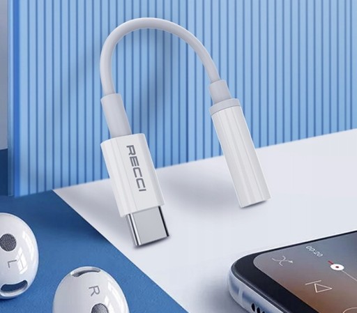 PRZEJŚCIÓWKA ADAPTER AUDIO USB-C TYP-C - MINI JACK 3.5MM AUX RECCI