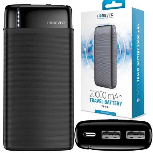 Powerbank 20000 мАч, светодиодный индикатор заряда, портативное зарядное устройство, черный