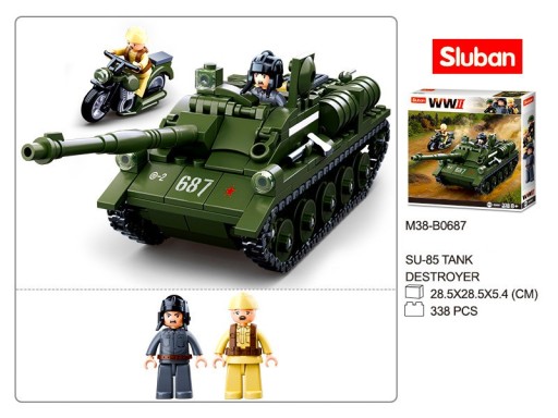 Танк Bricks СУ-85 Разрушитель Армия 2 фигурки АРМИЯ + мотор + 2 LEGO ОРУЖИЯ